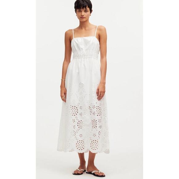Madewell Embroidered Tank Midi Dress in Poplin White Boho Dress NS131 Size 6 - Picture 1 of 9